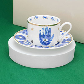 Evil Eye Hamsa Hand Ceramic Mug Cup and Saucer Set