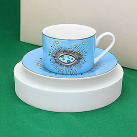 Evil Eye Ceramic Mug Cup and Saucer Set