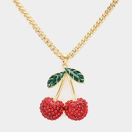 Stone Embellished 3D Cherry Pendant Necklace