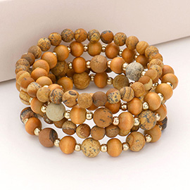 5PCS - Natural Stone Wood Ball Stretch Bracelets