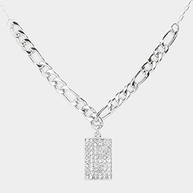 Rhinestone Embellished Rectangle Pendant Necklace