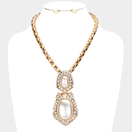 Double Oval Pearl Accented Necklace