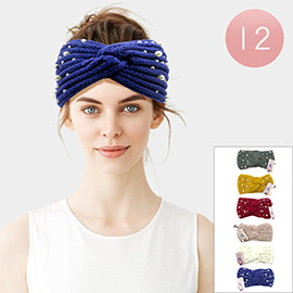 12PCS - Pearl Embellished Knit Earmuff Headbands