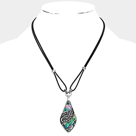 Abalone Embossed Antique Metal Pendant Necklace
