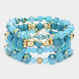 4PCS - Petal Accented Wood Ball Faceted Beaded Stretch Bracelets
