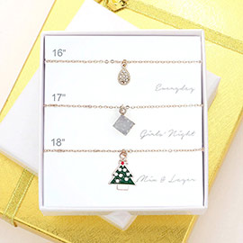 3PCS - Teardrop Natural Stone Christmas Tree Pendant Necklaces