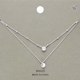 Brass Metal Round Stone Bezel Pendant Layered Necklace