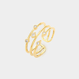 Brass Metal Rhinestone Embellished Arrow Split Ring