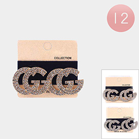 12Pairs - Rhinestone Embellished Stud Earrings