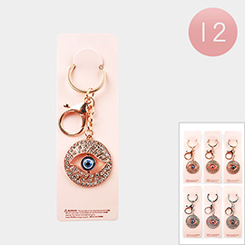 12PCS - Stone Embellished Evil Eye Keychains