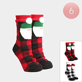 6Pairs - Santa Claus Buffalo Check Patterned Socks