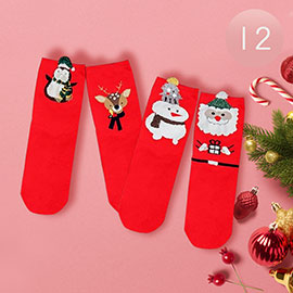 12Pairs - Santa Claus Penguin Rudolph Snowman Printed Socks