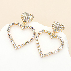 Stone Embellished Double Heart Link Dangle Earrings