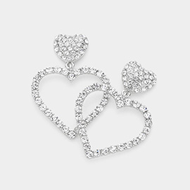 Stone Embellished Double Heart Link Dangle Earrings