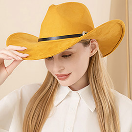 Faux Leather Band Solid Cowboy Fedora Panama Hat
