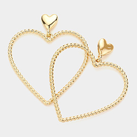 Metal Double Heart Link Dangle Earrings