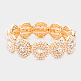 Round Stone Centered Pearl Cluster Stretch Bracelet