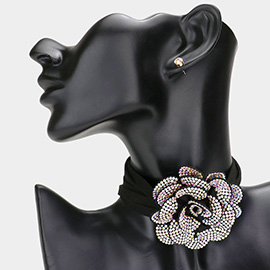 Bling Flower Wrapped Choker Necklace