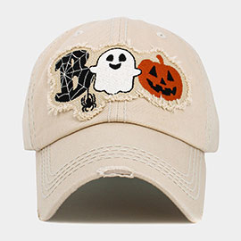 Boo Message Cobweb Spider Ghost Pumpkin Pointed Vintage Baseball Cap