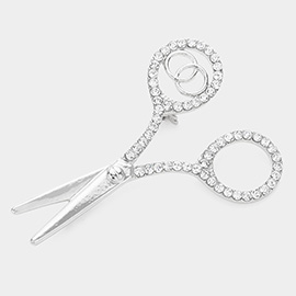 Rhinestone Embellished Scissors Pin Brooch