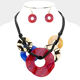 Glittered Abstract Open Resin Metal Link Necklace