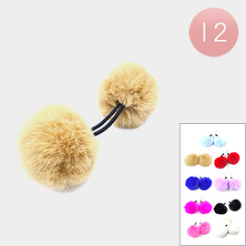 12PCS - Faux Fur Pom Pom Hair Bands