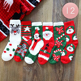 12Pairs - Santa Claus Snowman Rudolph Gingerbread Man Candy Cane Soft Socks
