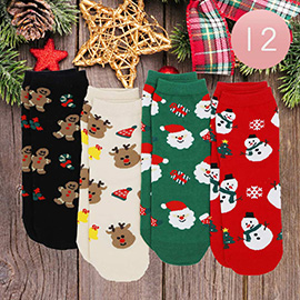 12Pairs - Gingerbread Man Rudolph Santa Claus Snowman Snowflake Socks