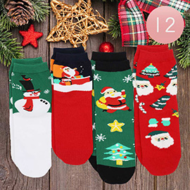 12Pairs - Snowman Santa Claus Christmas Tree Socks