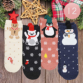 12Pairs - Gingerbread Man Polar Bear Penguin Snowflake Snowman Socks