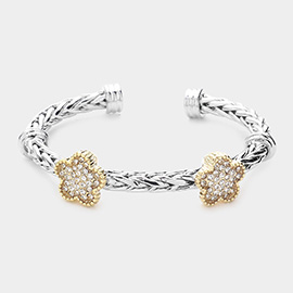 Rhinestone Embellished Double Flower Pointed Cuff Bracelet