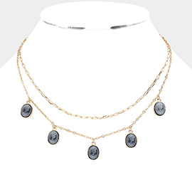 Cameo Station Double Layered Necklace