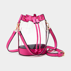 Solid Faux Leather Transparent Bucket Bag