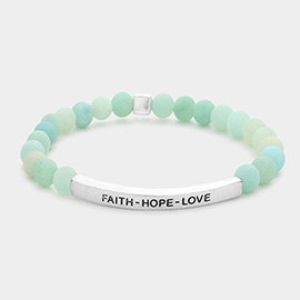 Faith - Hope - Love Message Natural Stone Stretch Bracelet