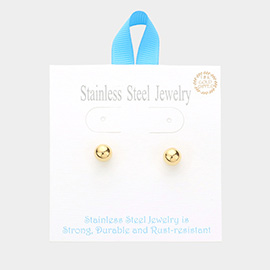 18K Gold Dipped Stainless Steel 0.3 Inch Metal Ball Stud Earrings