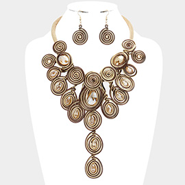 Bead Accented Swirl Metal Wire Statement Necklace