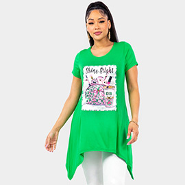 Shine Bright Message Cosmetic Printed Half Sleeve Top