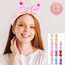 12PCS - Polka Dot Bow Facial Headbands