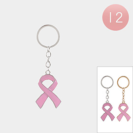 12PCS - Pink Ribbon Keychains