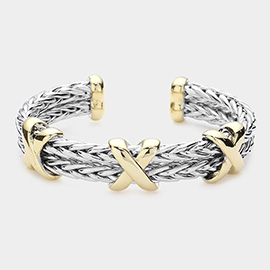 Triple Crisscross Accented Metal Cuff Bracelet