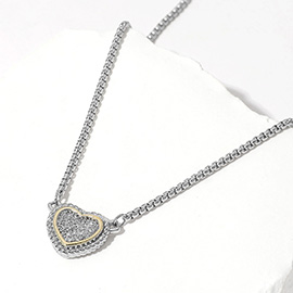 CZ Embellished Heart Pendant Necklace