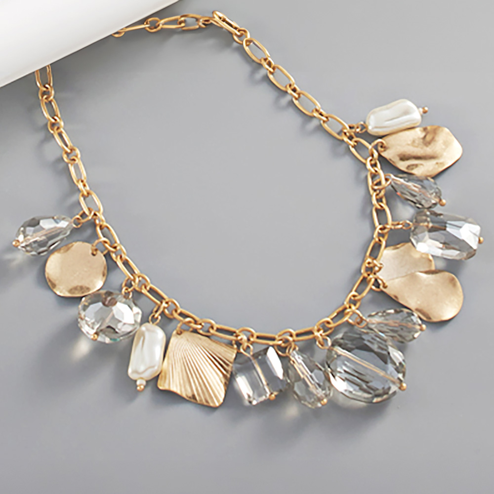 Pearl Geometric Bead Metal Link Necklace