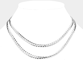White Gold Dipped Metal Chain Double Layered Necklace