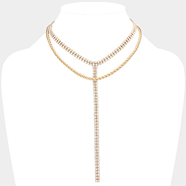 Gold Dipped Rhinestone Y Necklace