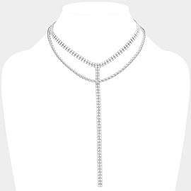 White Gold Dipped Rhinestone Y Necklace