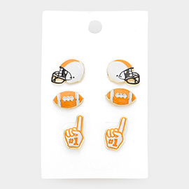 3Pairs - Game Day University of Tennessee Helmet Football No. 1 Message Stud Earrings