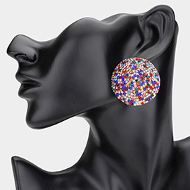 Colorful Rhinestone Pave Round Clip on Evening Earrings