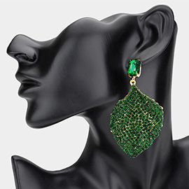 Rhinestone Embellished Leaf Dangle Earrings