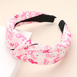 Pink Ribbon Patterned Knot Burnout Headband