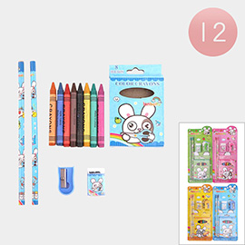 12 Set of 5 - Bunny Character Printed School Supply Set
